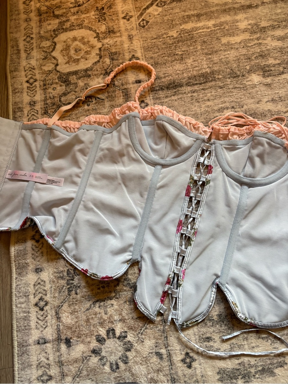 UO urban outfitters Out From Under Juliette Lace-Up Corset floral M coquette - Picture 9 of 10